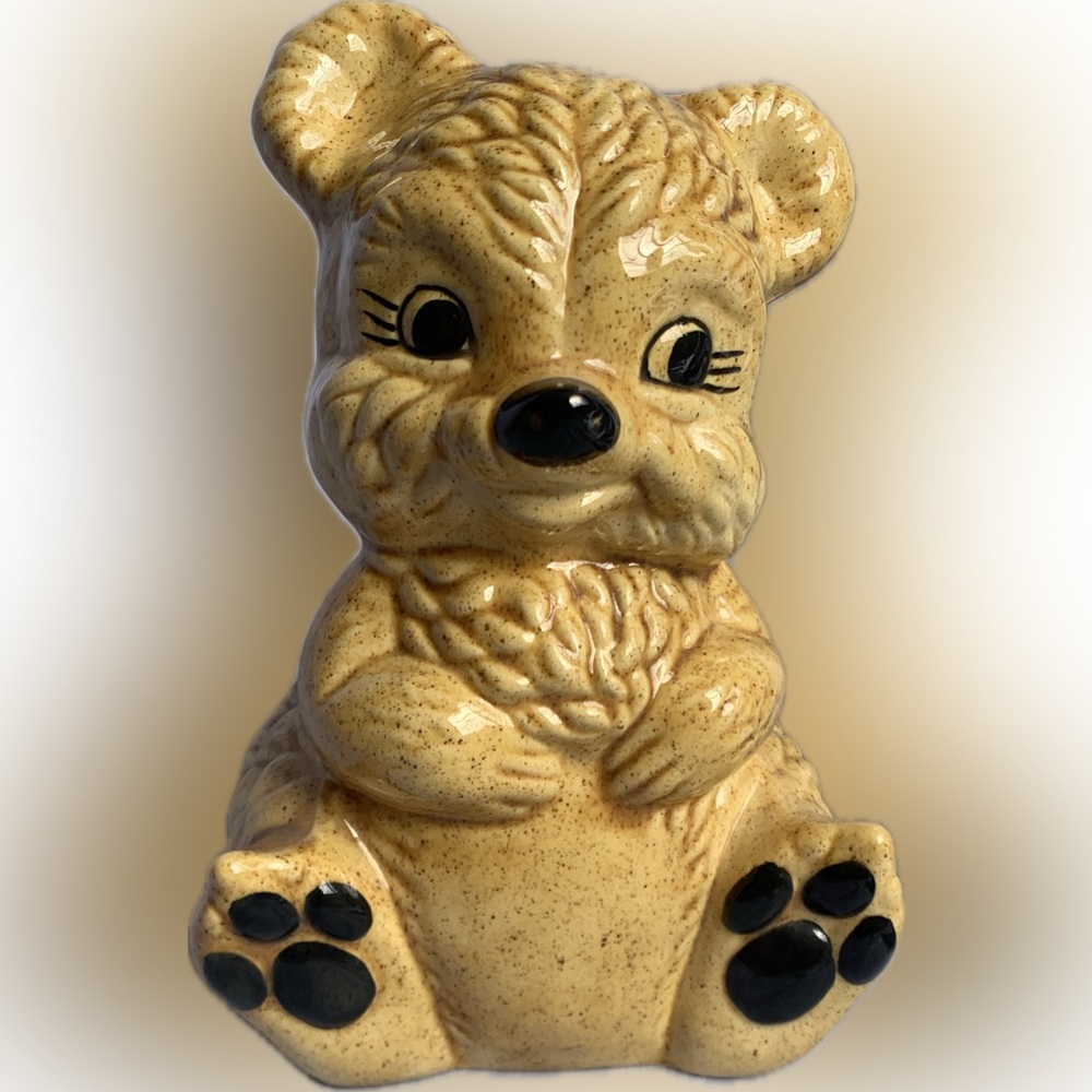 Ceramic Teddy Bear (Piggy) Bank, 7.5 inch.  Baby Shower Gift Nursery Vintage